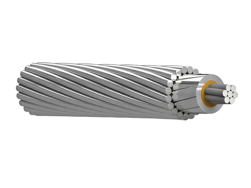 Side profile of a GTACSR conductor showing the central steel core, thermal-resistant gap layer, and outer aluminum alloy strands.