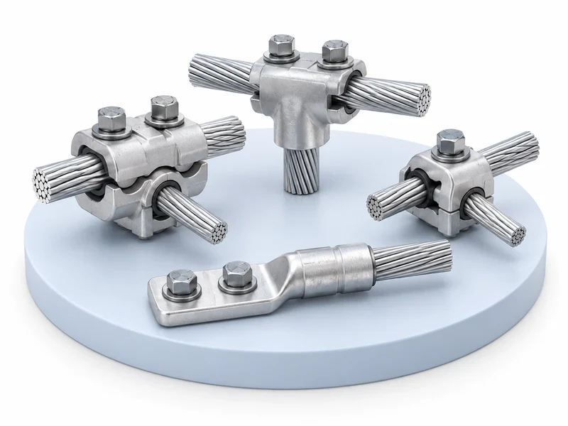 Overhead conductor tap clamps, T-connectors and terminal connectors