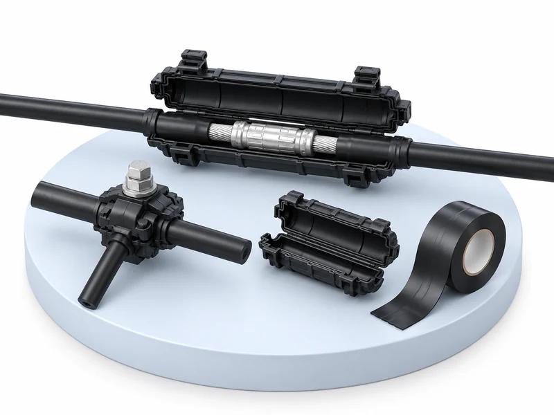 MV covered conductor splice connector, branch connector and insulation repair cover