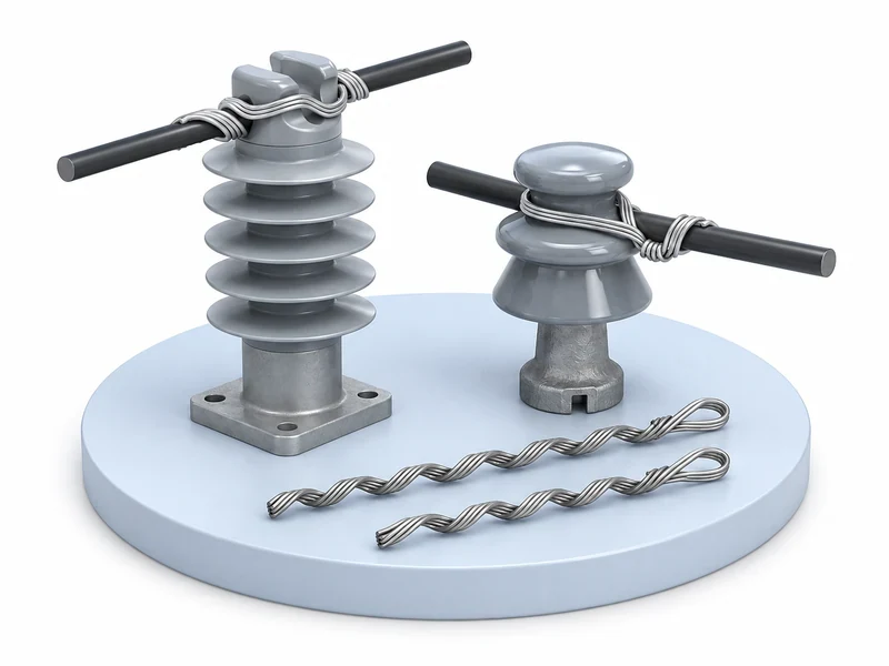 Line post and pin insulators with preformed conductor ties