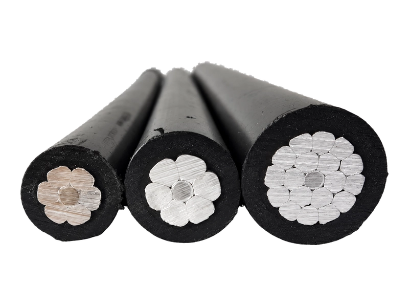 medium-voltage covered conductors with stranded aluminium cores and black polymeric covering