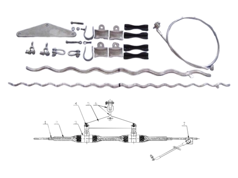 OPGW preformed suspension clamp assembly with rods and connection fittings