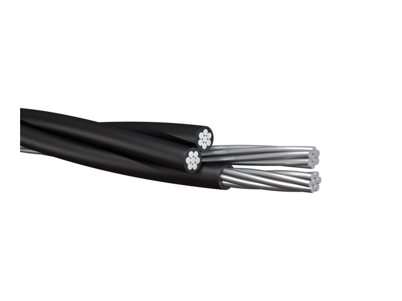 Quadruplex service drop cable with three insulated aluminium phase conductors and bare neutral messenger