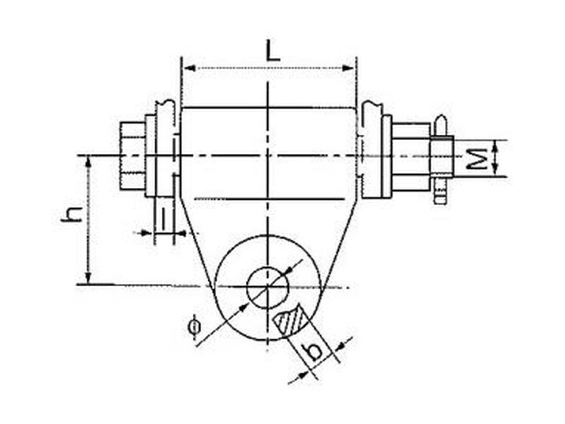LT and EB tower attachment fitting dimensioned drawing showing upper bolt connection, lower eye and mounting dimensions