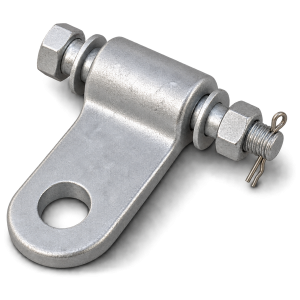 LT and EB tower attachment fitting with upper bolted connection and lower eye for insulator strings